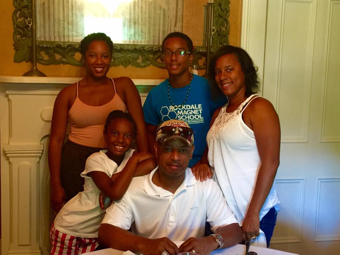 A Bennett family group posing together indoors