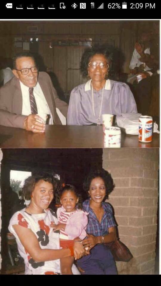 Vintage photos of family members at a gathering